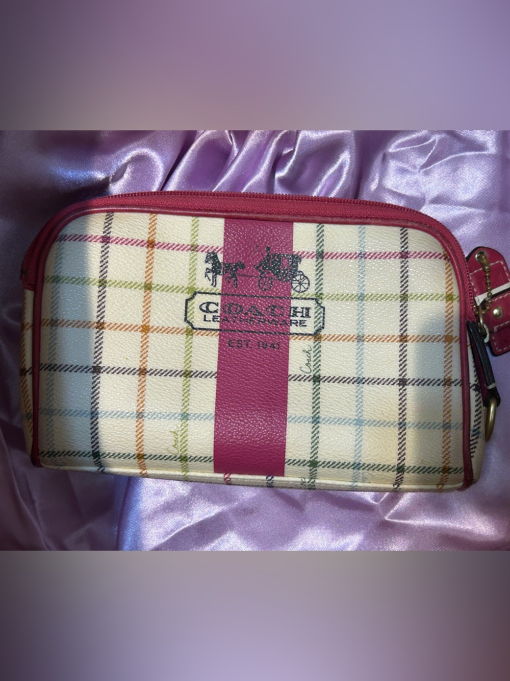 Coach Small Zip Pouch in Bright Pink Interior